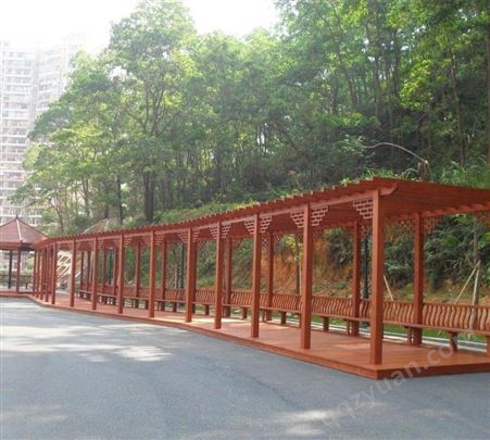 中式防腐木廊架座凳 质保二十年 小区公园景观木制花架