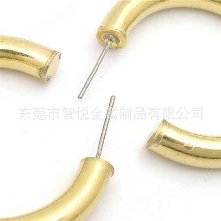 黄铜空心光圈C形耳圈欧美个性时尚铜耳环半成品配件批量来图订购