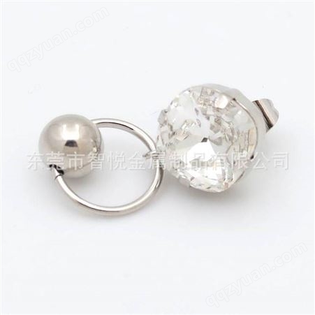 白铜电镀铬色耳环镶嵌高透水晶石圆球耳吊饰品小批量来样在线订购